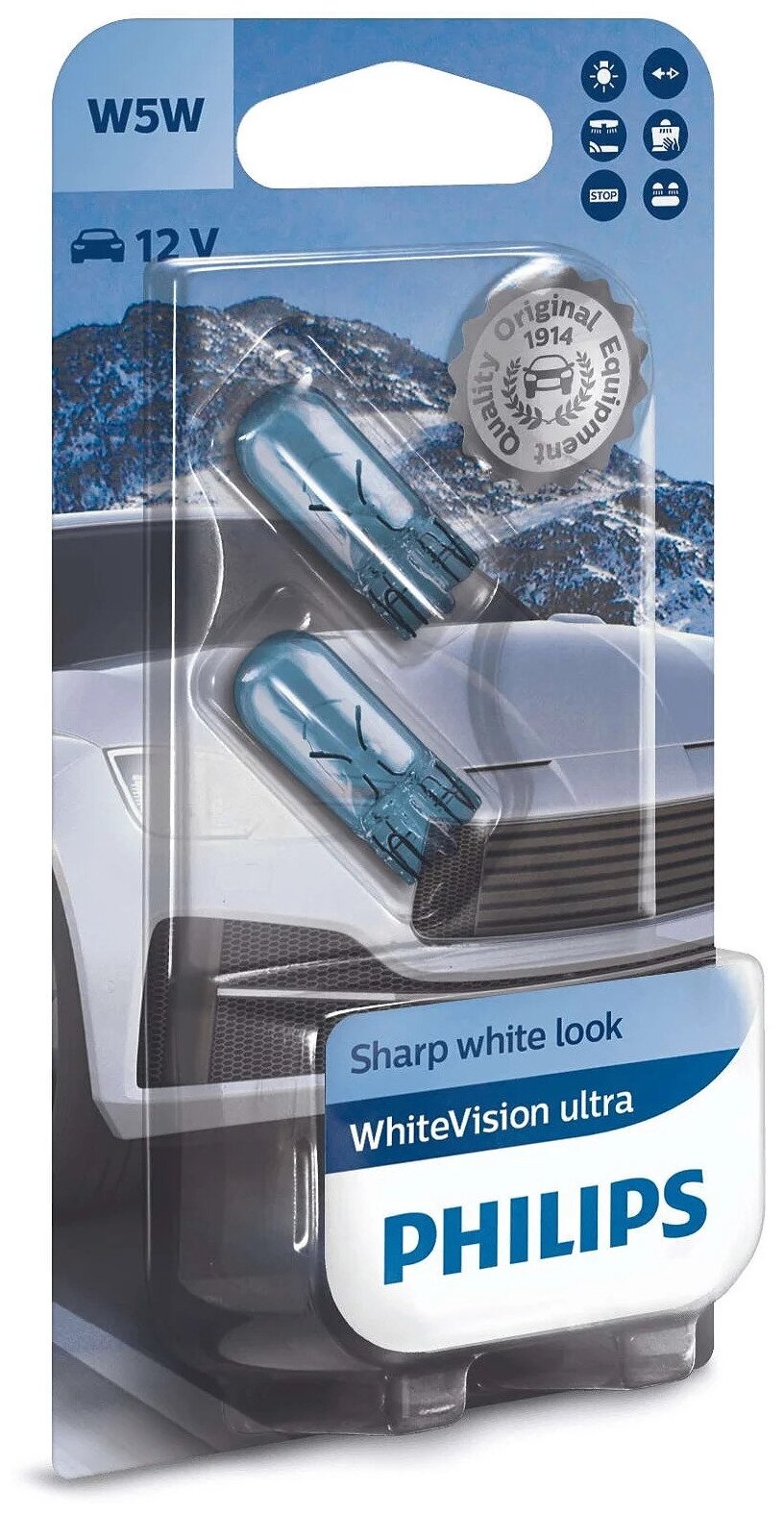 Лампа автомобильная накаливания Philips WhiteVision Ultra 12961WVUB2 12V 5W W2.1×9.5d 2 шт.