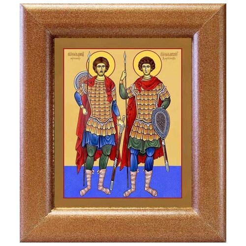 Мученики Давид и Константин Арагветские, икона в широкой рамке 14,5*16,5 см мученики давид и константин арагветские икона в киоте 14 5 16 5 см