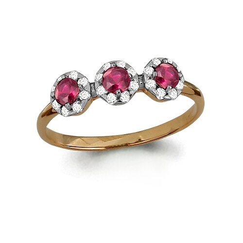 фото Золотое кольцо aquamarine 962225кр с бриллиантом и рубином, размер 18 diamant-online