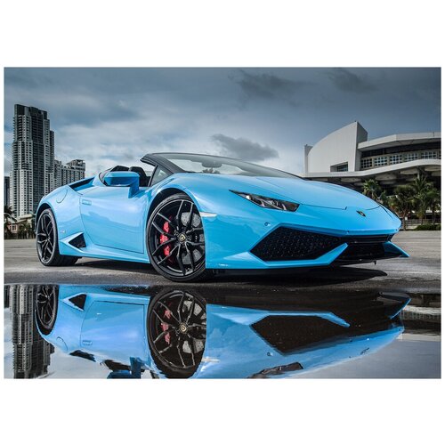 Авто. Синий Lamborghini Huracan - Виниловые фотообои, (211х150 см) авто красный спорткар виниловые фотообои 211х150 см