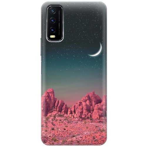 фото Ультратонкий силиконовый чехол-накладка для vivo y20 с принтом "месяц над розовыми горами" gosso