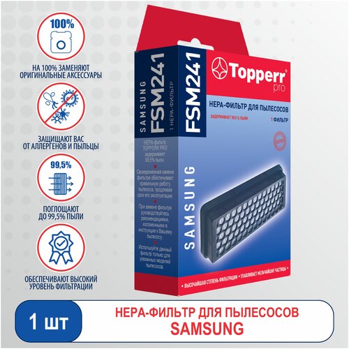 ecolux hepa фильтр для пылесосов samsung 1 шт e451s Topperr HEPA-фильтр FSM 241, черный/белый, 1 шт.