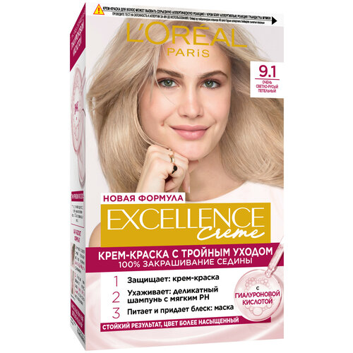 L'Oreal Paris Excellence стойкая крем-краска для волос, 9.1 очень светло-русый пепельный