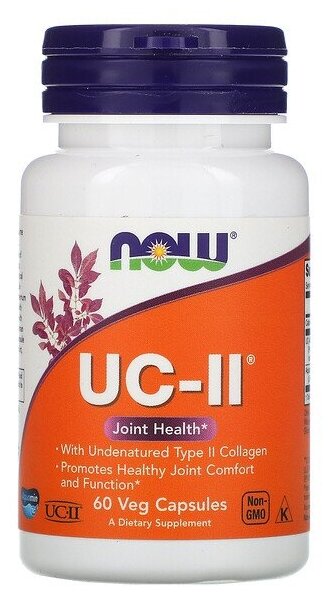 NOW Foods UC-II Joint Health, 60 veg capsules, добавка для здоровья суставов неденатурированный коллаген типа II, 60 вег капсул