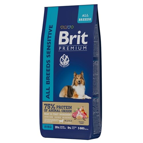 BRIT PREMIUM, Сухой корм с ягненком и индейкой Sensitive для собак всех пород, 15кг brit premium сухой корм с ягненком и индейкой sensitive для собак всех пород 15кг