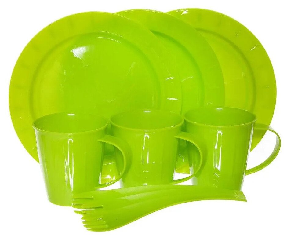 Набор пластиковой посуды для пикника на 3 персоны - фотография № 2