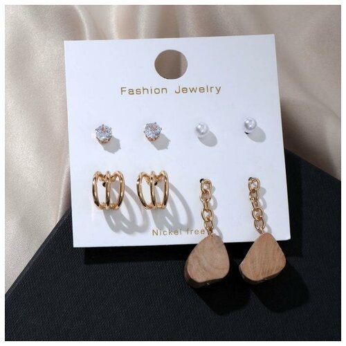 фото Серьги набор 4 пары "летние истории" цепочки и три линии, цвет белый в золоте