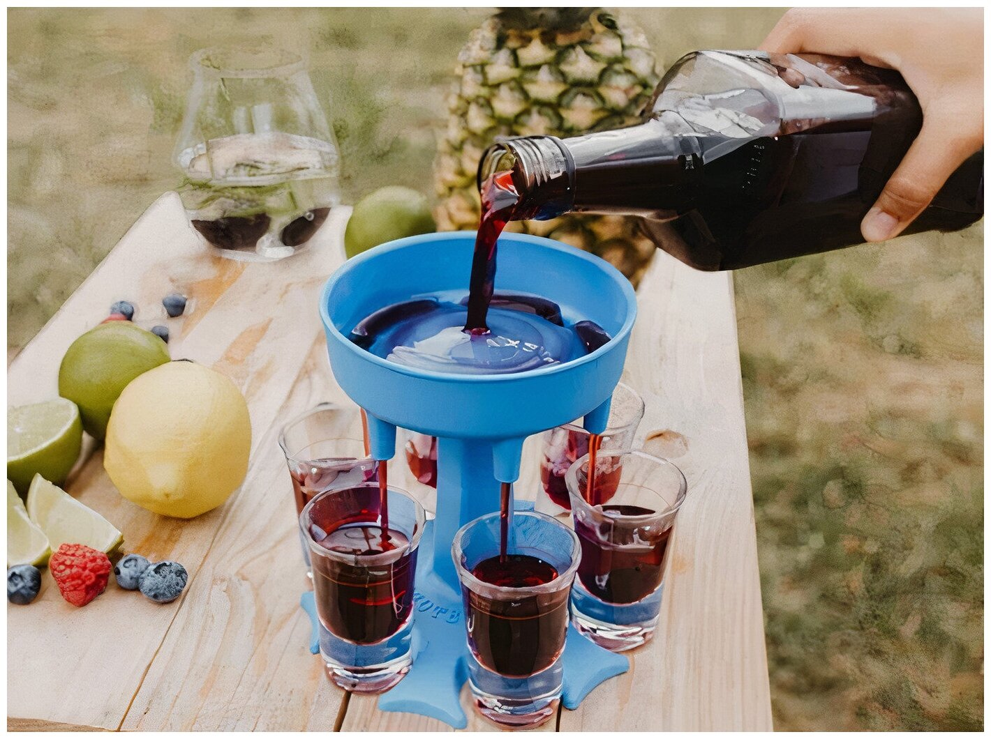 Диспенсер для напитков, синий / Система для розлива спиртных напитков / Наливатор-подставка