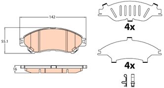 Дисковые тормозные колодки передние TRW GDB3633 для Suzuki SX4, Suzuki Vitara (4 шт.)