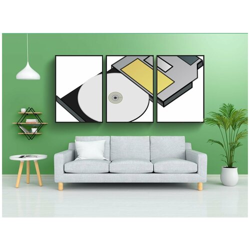 фото Модульный постер "дисковод компакт дисков, компьютер, диск" 180x90 см. из 3х частей в тубусе, без рамки lotsprints