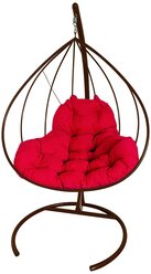Подвесное кресло M- GROUP XL без ротанга коричневое , красная подушка