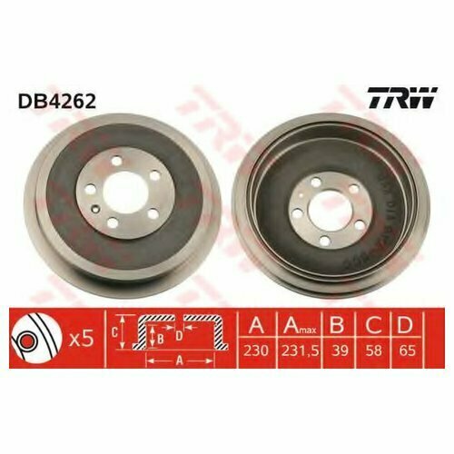 Барабан тормозной TRW DB4262 для Skoda Octavia I, II, Roomster; VW Polo