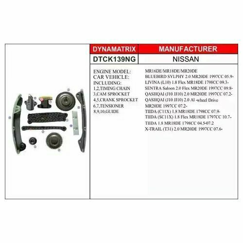 Комплект цепи ГРМ Dynamatrix-Korea DTCK139NG для Honda Civic VIII; Nissan Qashqai I, Tiida, X-Trail