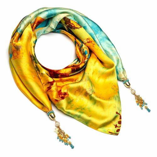 фото Платок foxtrot,90х90 см, желтый, бирюзовый