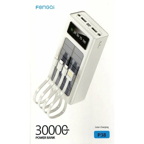 Описание Внешний аккумулятор на солнечных батареях, FENGQi 30000 mAh, POWER BANK - P38, белый