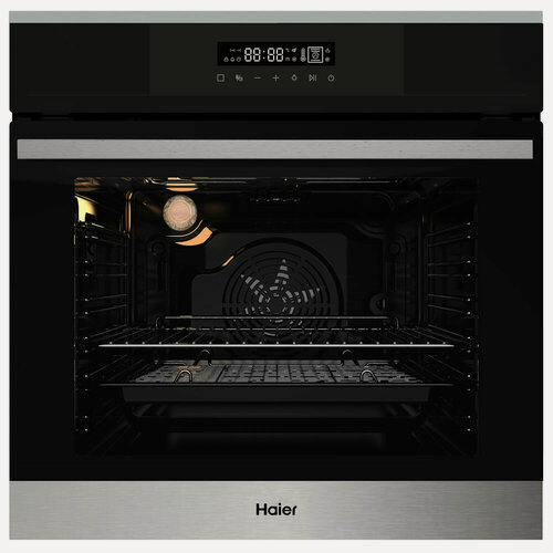 Изображение товара Электрический духовой шкаф Haier HOX-FP3ABX серебристый, 76 л, независимый, до 250 °C, дисплей, гриль, конвекция