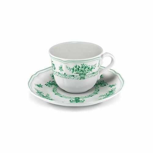 Чайная пара фарфор чашка с блюдцем Le Coq Anthiros, 100 мл, бело-зеленая