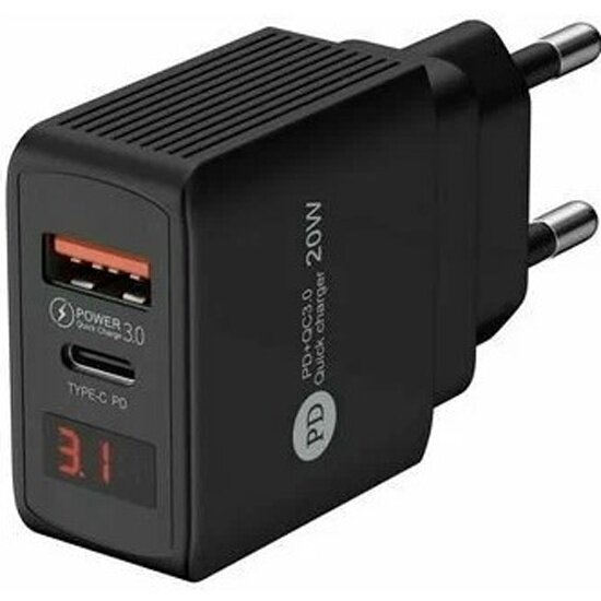 Сетевое зарядное устройство Wiiix UNNK-4-2-02-QCPD-B, USB-C + USB-A, 20 Вт, 3 A, черный