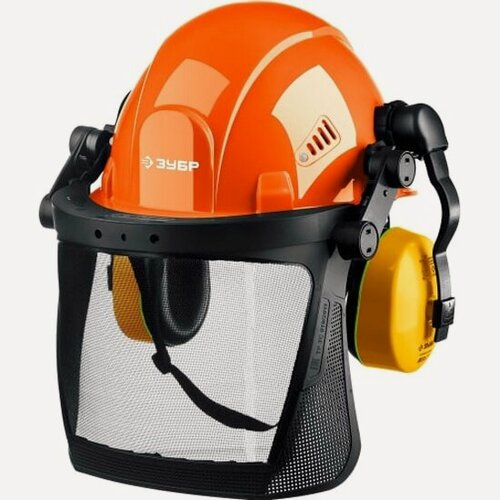 Изображение товара Защитная каска ЗУБР триада наушники Зубр SNR=27дБ, сетчатый экран 190х339мм, в комплекте с наушниками и защитным экраном 11099