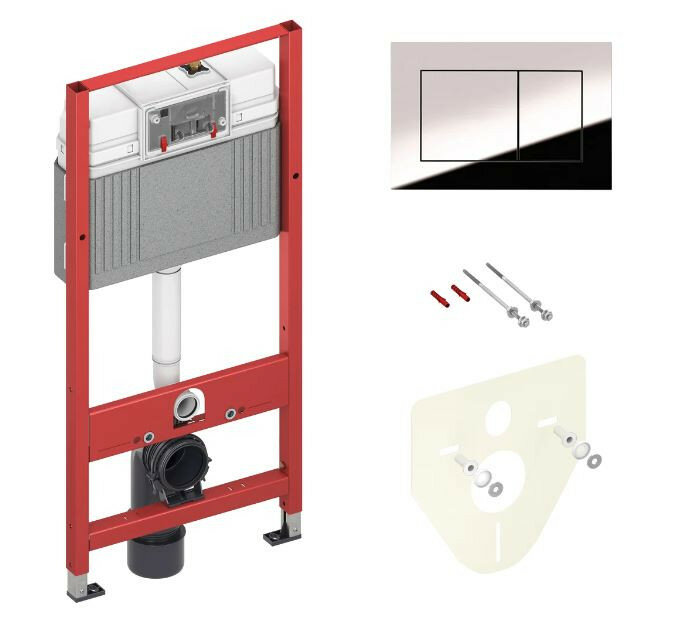 Система инсталляции TECE Base 9400412 4 в 1 с кнопкой смыва Now хром глянец