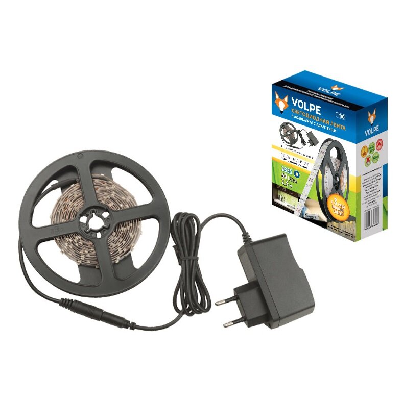 Светодиодная лента VOLPE ULS-Q721 2835-60LED-m-IP20-2.5M-WW RRP24C00 2.5 м светодиодов: 150 шт 20 Вт теплый белый 3000 К