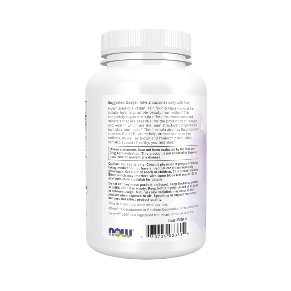 Изображение NOW Hair, Skin & Nails, Волосы, Кожа и Ногти, Витамины Комплекс - 90 капсул