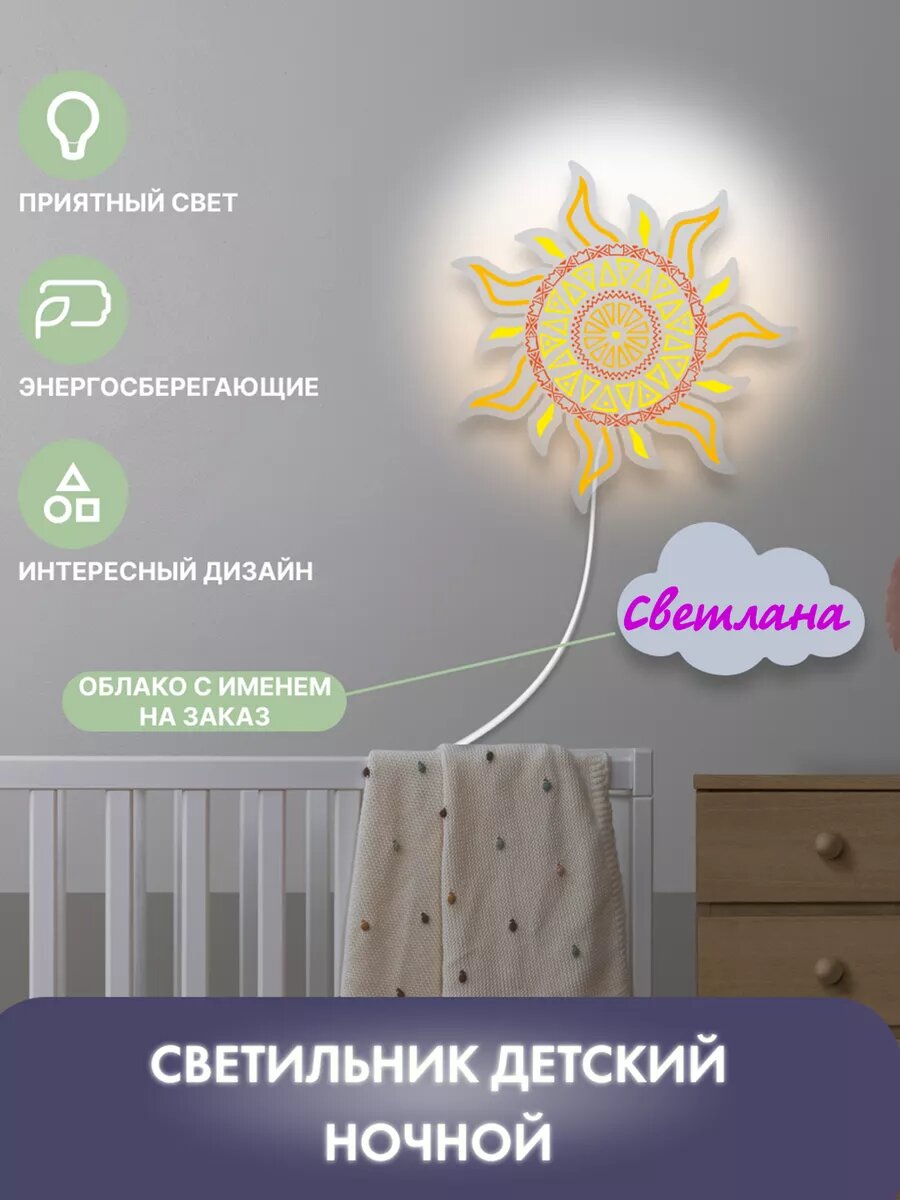 Бра на стену светильник детский Солнце именной Светлана