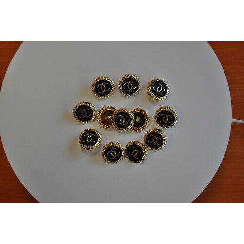 Пуговицы Chanel в стиле Chanel, на ножке 20мм, 2шт в наборе, золотистые с черным (д-1438)
