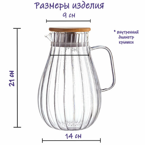 фото Кувшин для воды стеклянный, formula tepla, с металлической крышкой с накладкой из бамбука 1800 мл.