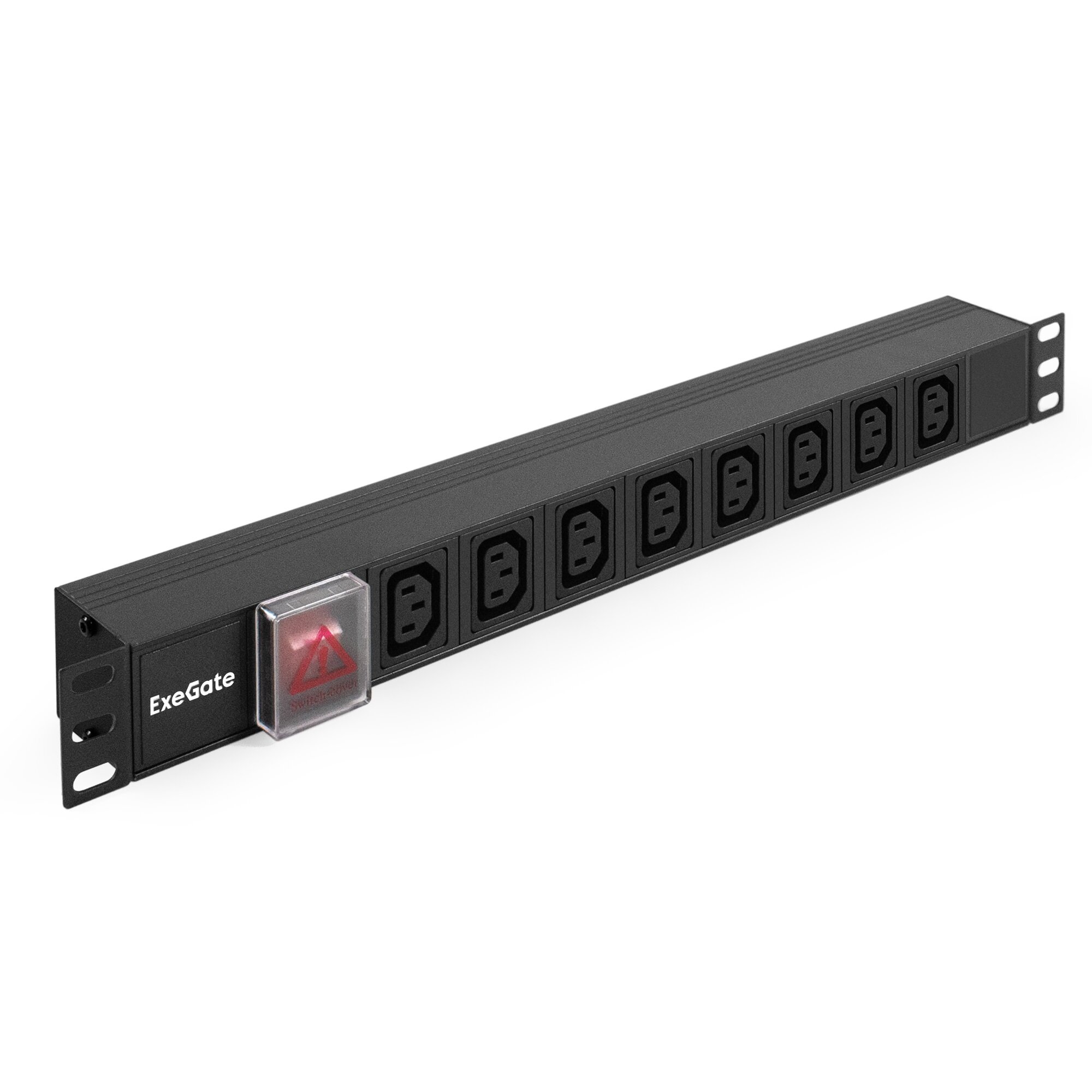 Блок розеток горизонтальный ExeGate ServerPro PDU-19H808 Al-8C13-C14-SW (19",1U, Алюминий, 8 IEC 320 C13, С14, выкл. с подсветкой, черный, RTL) EX280854RUS