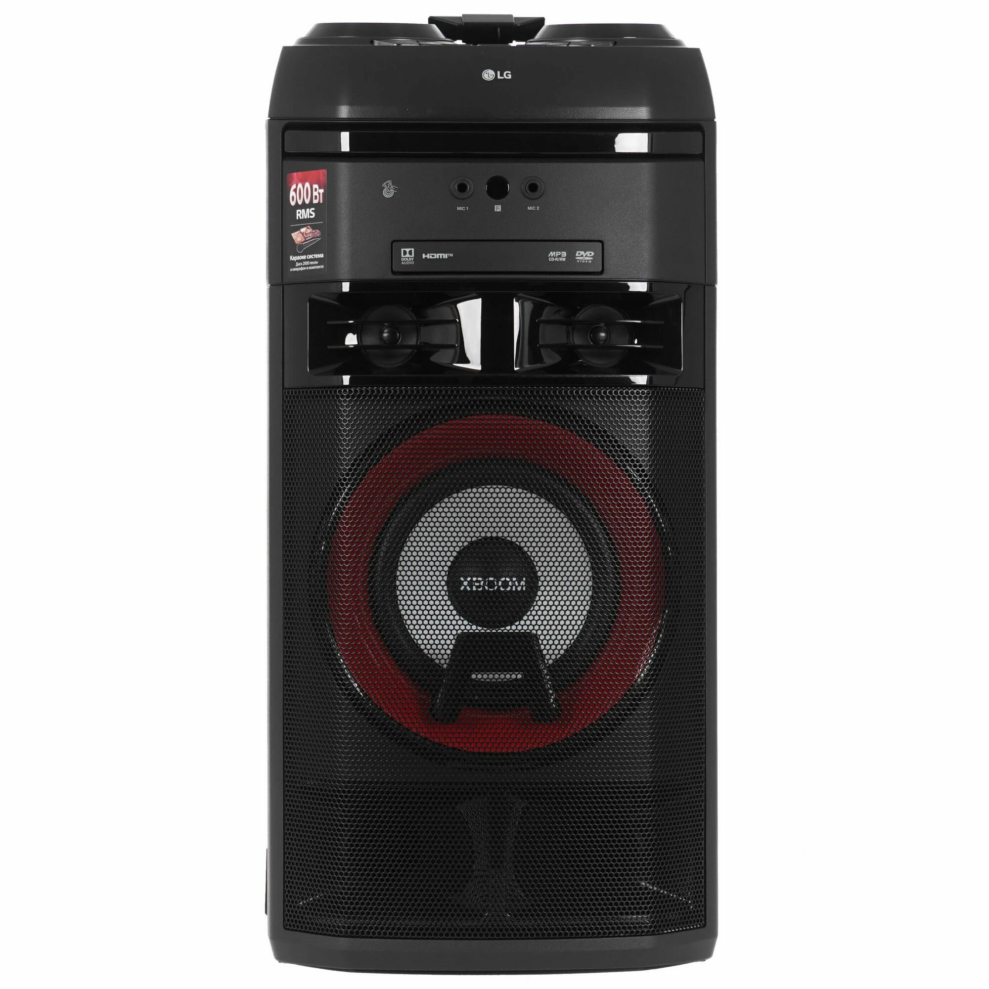 Мидисистема LG X-Boom OL75DK, мощность 600 Вт, Bluetooth, FM-радио, цветовое сопровождение и караоке с эффектами, черный
