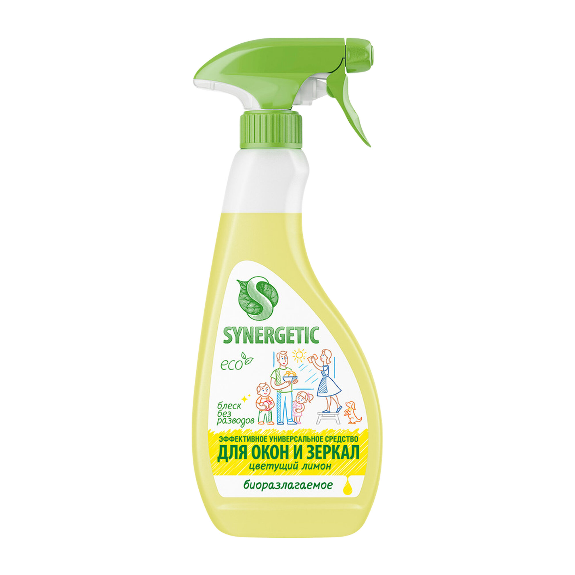 Средство для мытья окон Synergetic "Цветущий Лимон", для зеркал, 0.5 л — фото 1