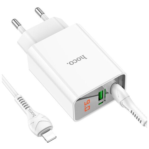 Блок питания сетевой 1 USB, Type-C HOCO C100A, 20Вт, QC3.0, PD, кабель Type-C, 8 pin, цвет: белый