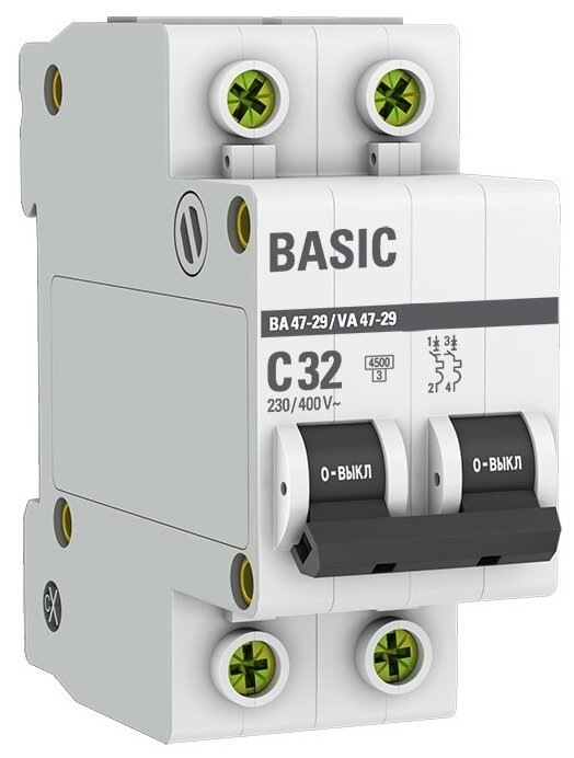 Автоматический выключатель 2P 32А (C) 4,5кА ВА 47-29, EKF Basic
