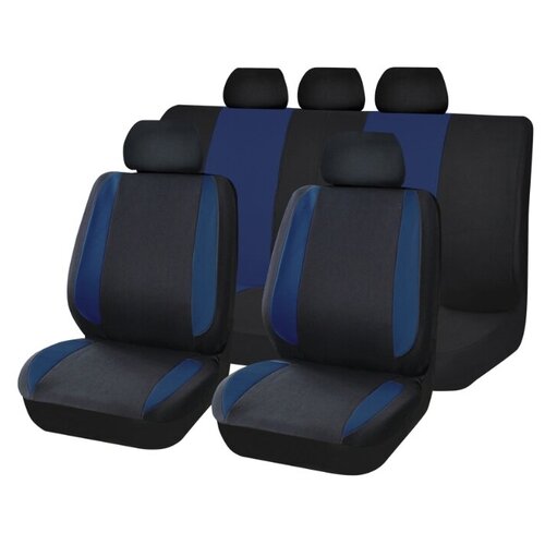 фото Чехлы универсальные на автомобильные сиденья,комплект "modern", полиэстер, черно-синие kraft