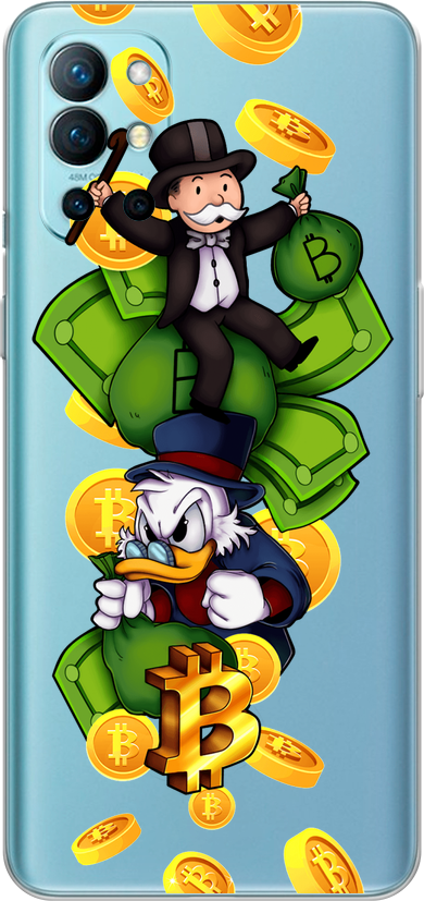 Силиконовый чехол на OnePlus 9R / ВанПлас 9R "Scrooge McDuck and Monopoly", прозрачный