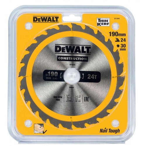 Диск пильный DeWalt твердосплавный 190х30 мм 24 зуба CONSTRUCTION DT1944 1000₽