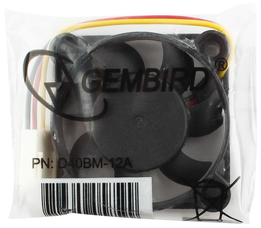 Вентилятор охлаждения Gembird D40BM-12A, 40x40x10, подшипник, 3 pin, провод 7 см