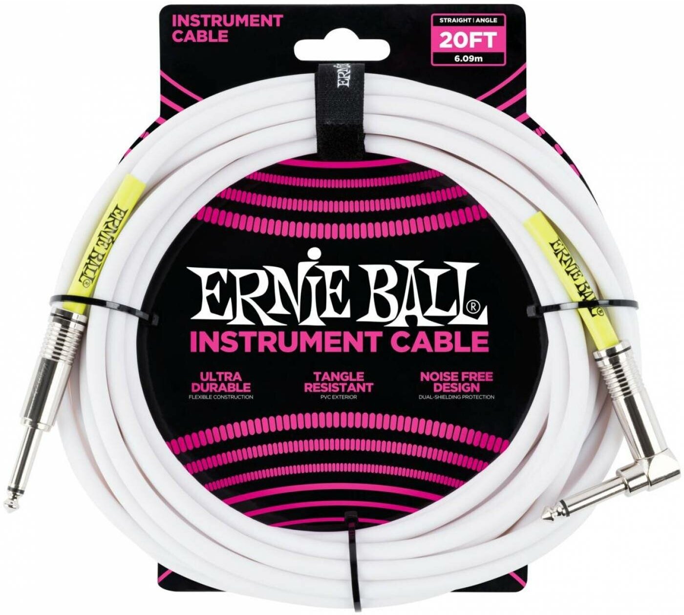 ERNIE BALL 6047 - кабель инструментальный, прямой - угловой джеки, 6 метров, белый