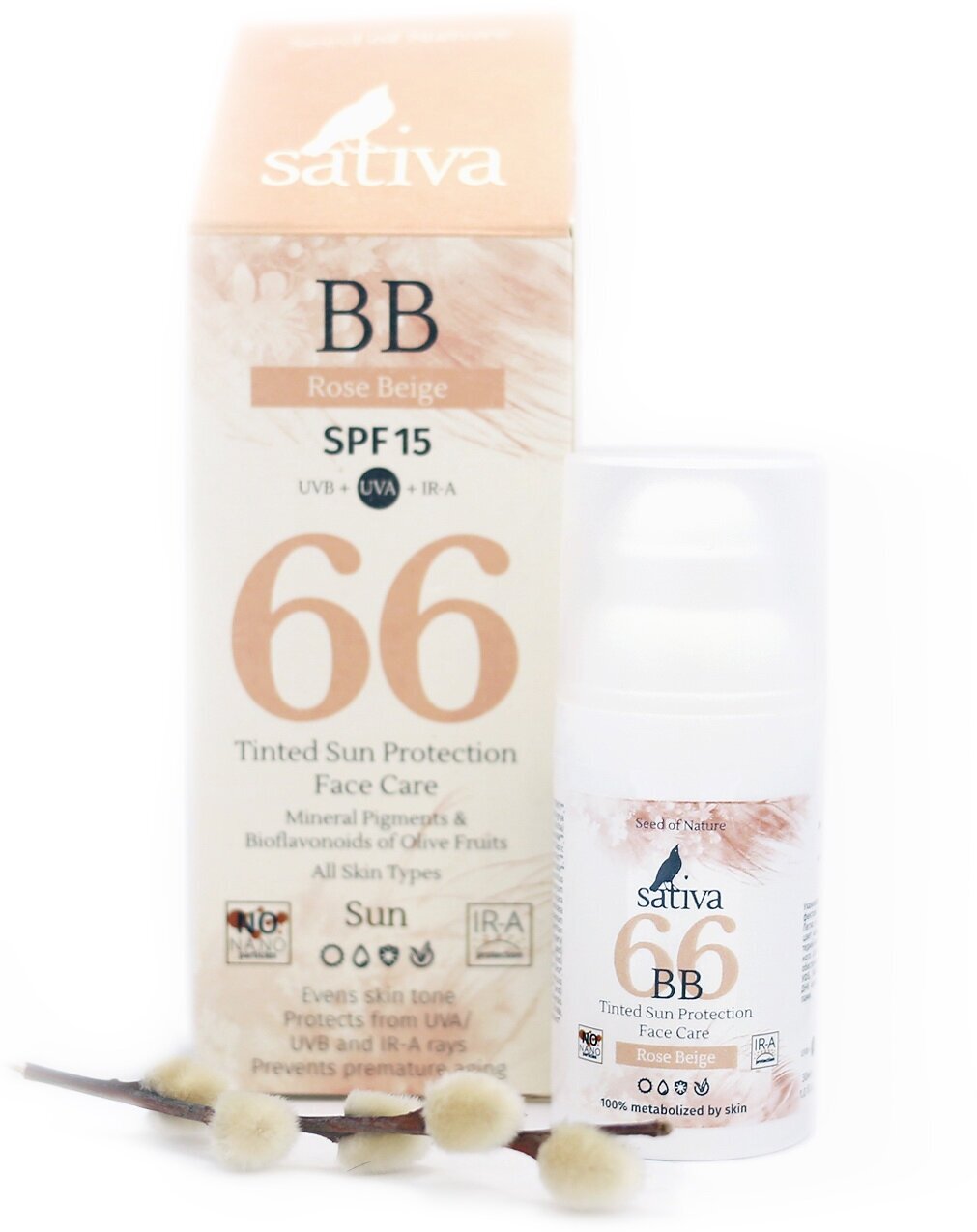 Sativa Крем солнцезащитный с тонирующим эффектом "№68 Rose Beige SPF 30" 30 мл (Sativa, ) - фото №3