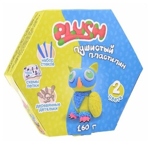 Пластилин пушистый PLUSH синий и желтый, 160 г, на европодвесе (PL02201815)