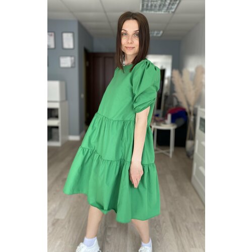 Платье хлопок, мини, размер 40, 42, зеленый