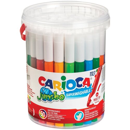 Фломастеры 50шт 36цв Carioca Jumbo, смываемые, утолщенные, пластиковое ведерко с ручкой