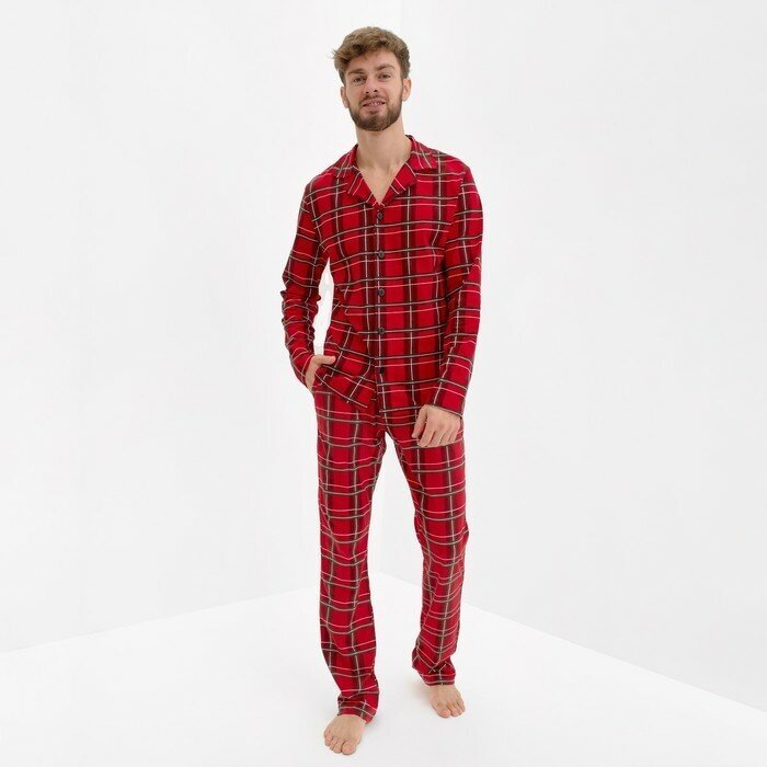 Пижама новогодняя мужская KAFTAN "Клетка", цвет красный, размер 54 - фотография № 15