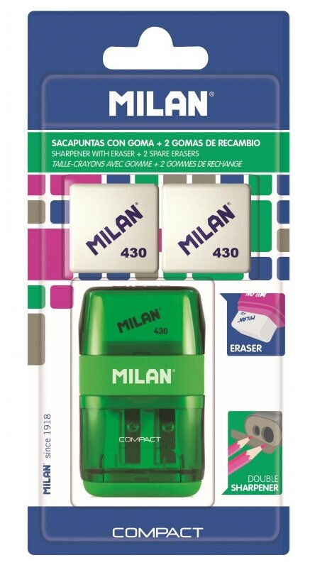 Ластик-точилка Milan COMPACT +2смен. ласт синт. кауч лезв. точ из уг.