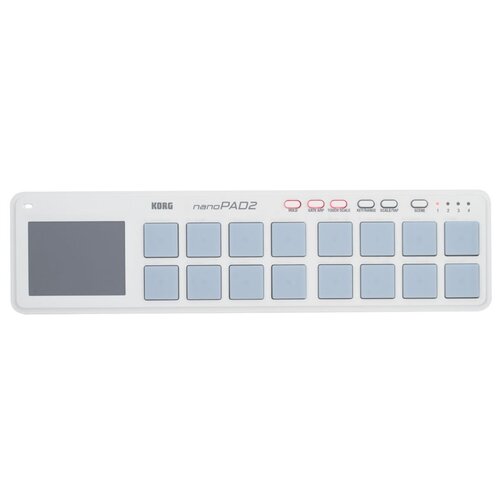 KORG NANOPAD2-WH Портативный USB-MIDI-контроллер, 16 чувствительных к скорости нажатия пэдов, тачпэд, кнопки Hold, Gate Arp, Touch Scale, Key/Range, Scale/Arp, Scene, разъём mini-USB, цвет белый