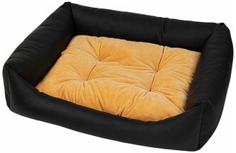 Лежак для собак и кошек XODY Люкс №2 экокожа (02025-1) 60х50х15 см черный/коричневый