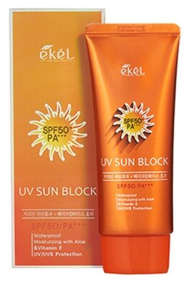 EKEL UV Sun Block SPF 50/PA+++ Солнцезащитный крем с экстрактом алоэ