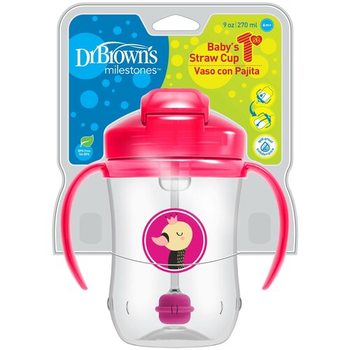 Dr. Brown's Поильник с трубочкой и грузиком 270мл Розовый TC91011
