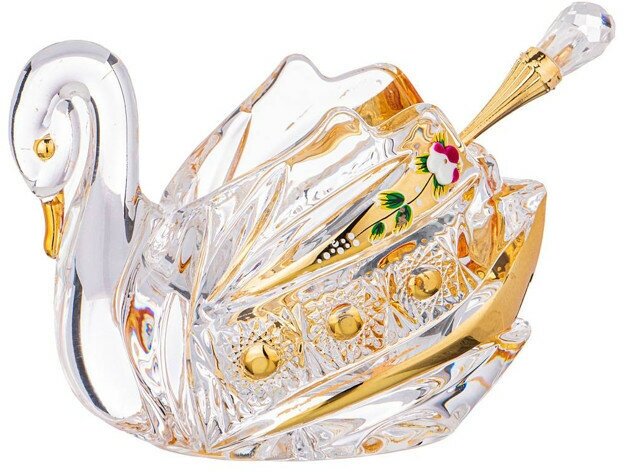 Икорница lefard gold glass лебедь 100мл 11х7х8,5см с ложкой стекло